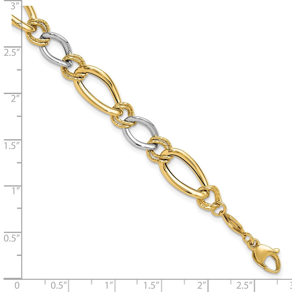 Charlie & Co Jewelry | 14k Two-tone Polished & Textured Fancy Oval Curb Bracelet - Model SF2563
