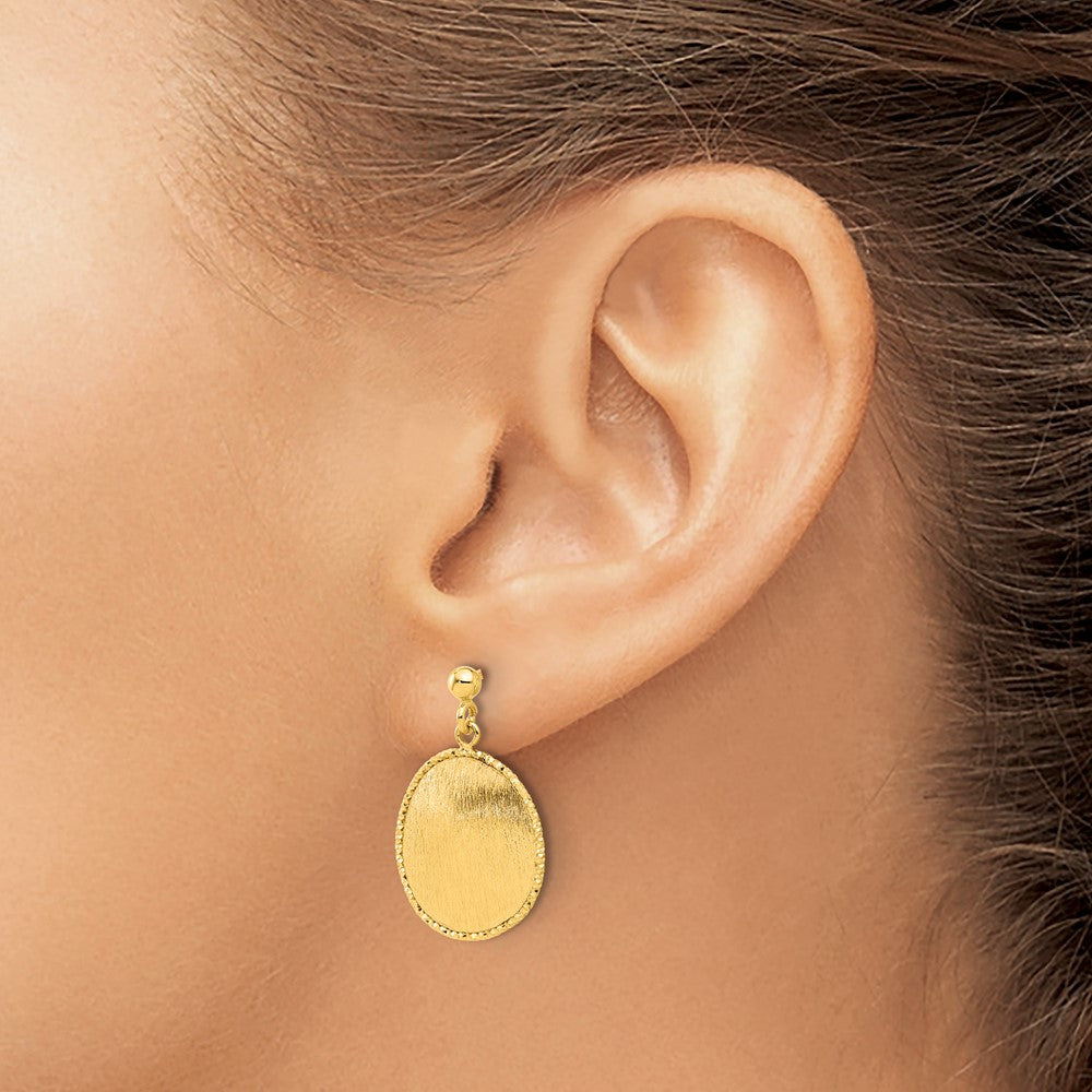 Gold Polished and Brushed Diamond Cut Round Dangle Post Earrings - Model SF3052E - Charlie & Co. Jewelry