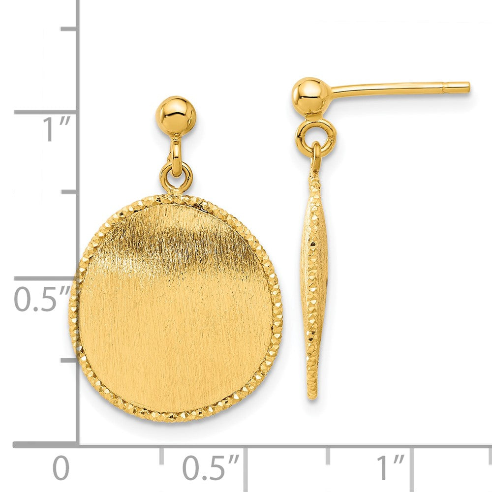 Gold Polished and Brushed Diamond Cut Round Dangle Post Earrings - Model SF3052E - Charlie & Co. Jewelry
