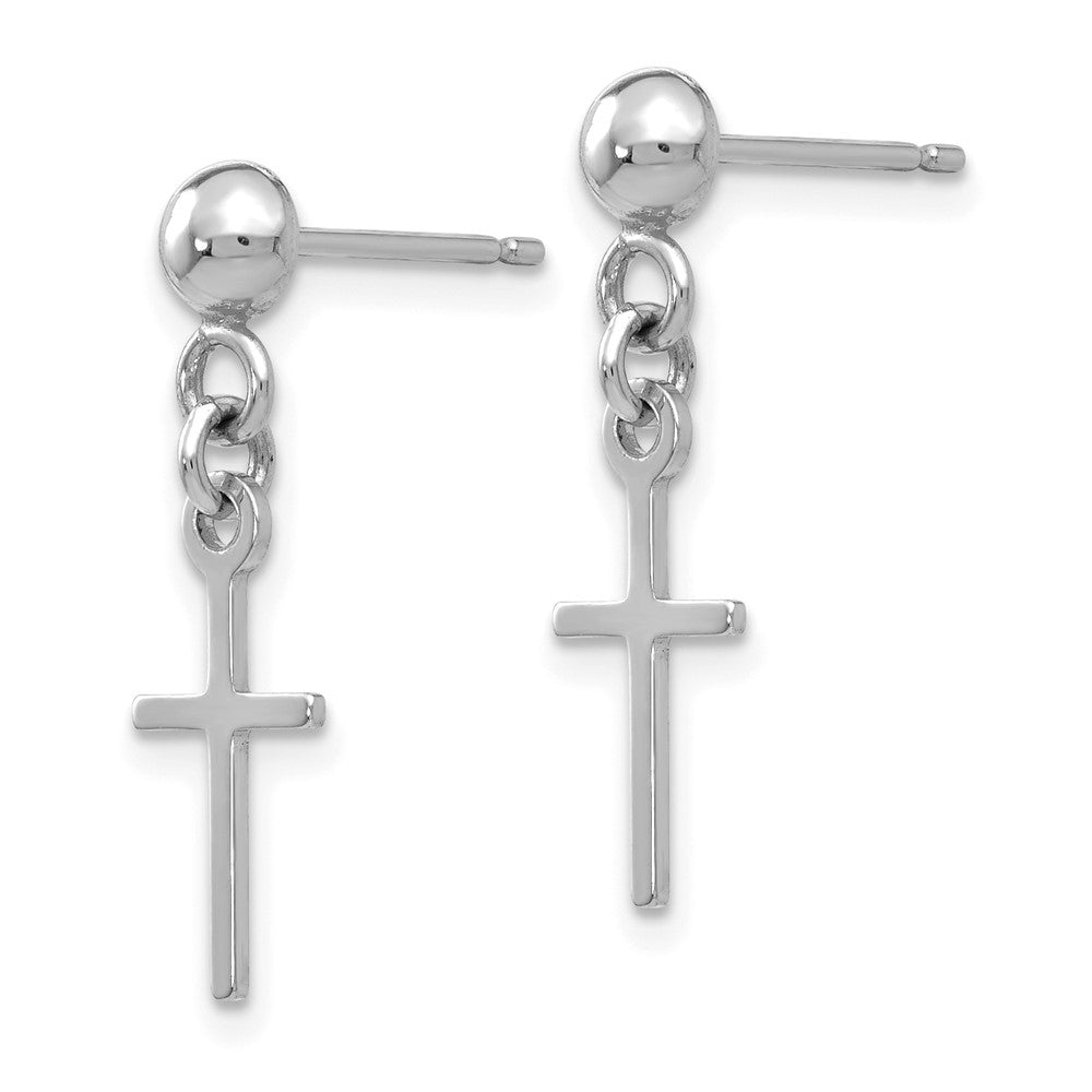 White Gold Polished Cross Dangle Post Earrings - Model TC741W - Charlie & Co. Jewelry