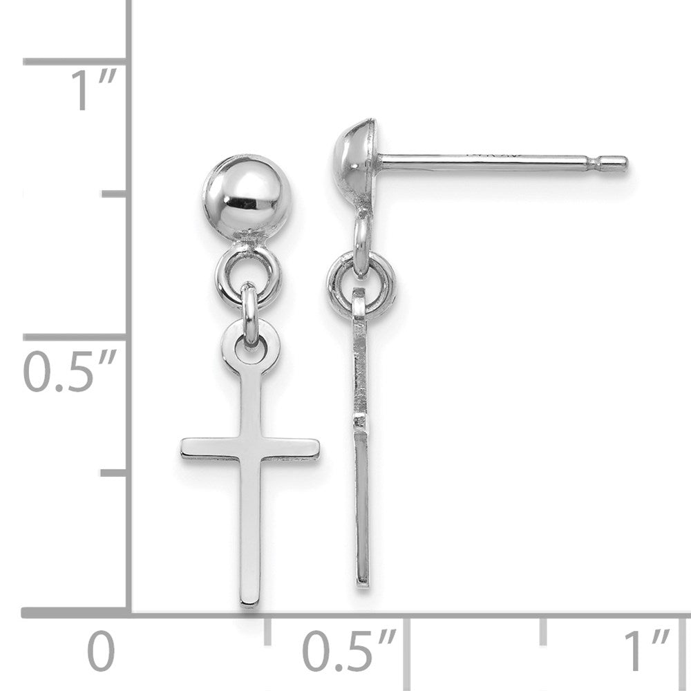 White Gold Polished Cross Dangle Post Earrings - Model TC741W - Charlie & Co. Jewelry