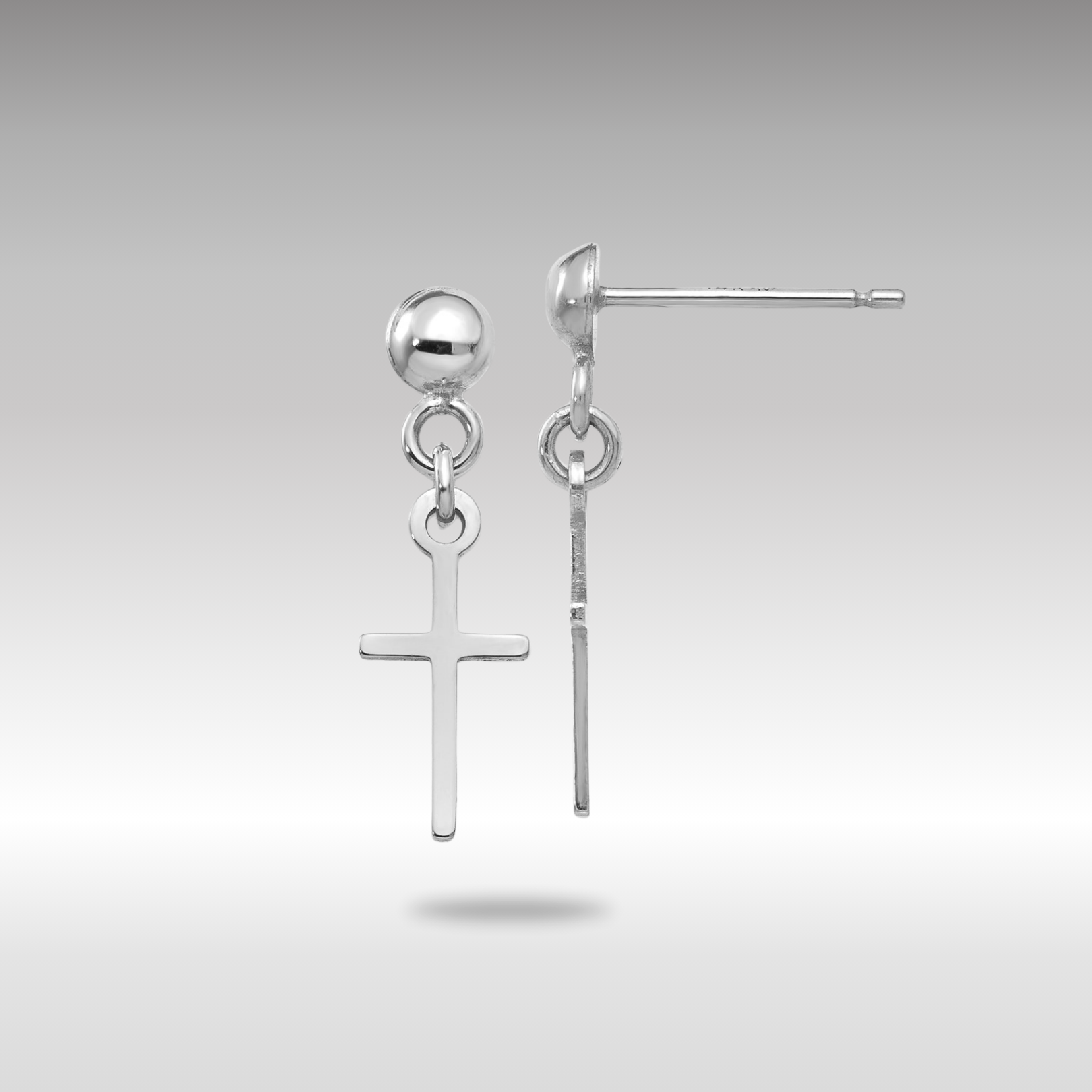 White Gold Polished Cross Dangle Post Earrings - Model TC741W - Charlie & Co. Jewelry