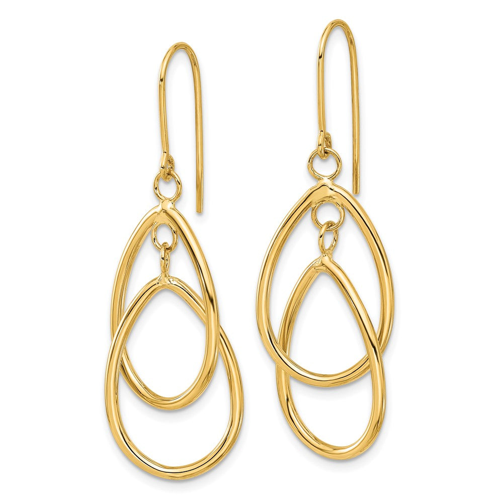 Gold Polished Double Circle Dangle Wire Earrings - Model TE359 - Charlie & Co. Jewelry