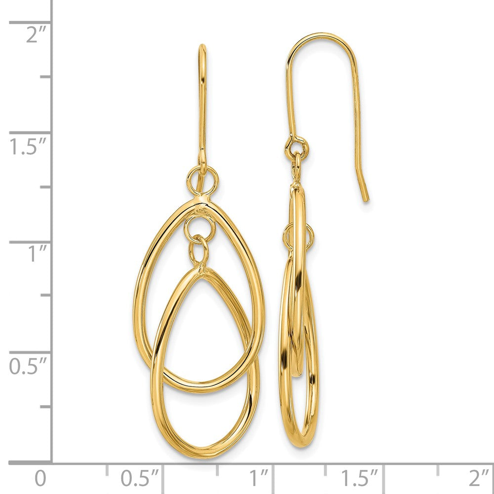 Gold Polished Double Circle Dangle Wire Earrings - Model TE359 - Charlie & Co. Jewelry
