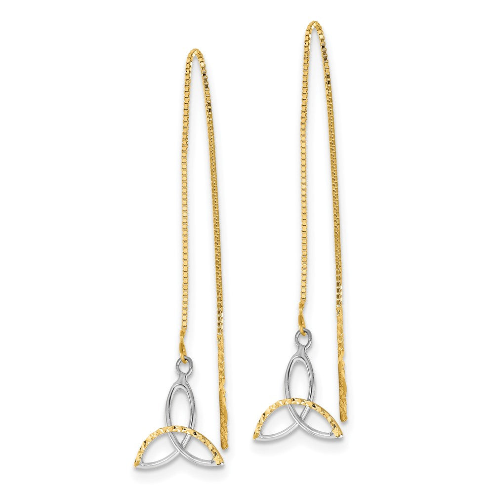 Yellow and White Gold Diamond Cut Box Chain Celtic Knot Threader Earrings Model-TE659 - Charlie & Co. Jewelry