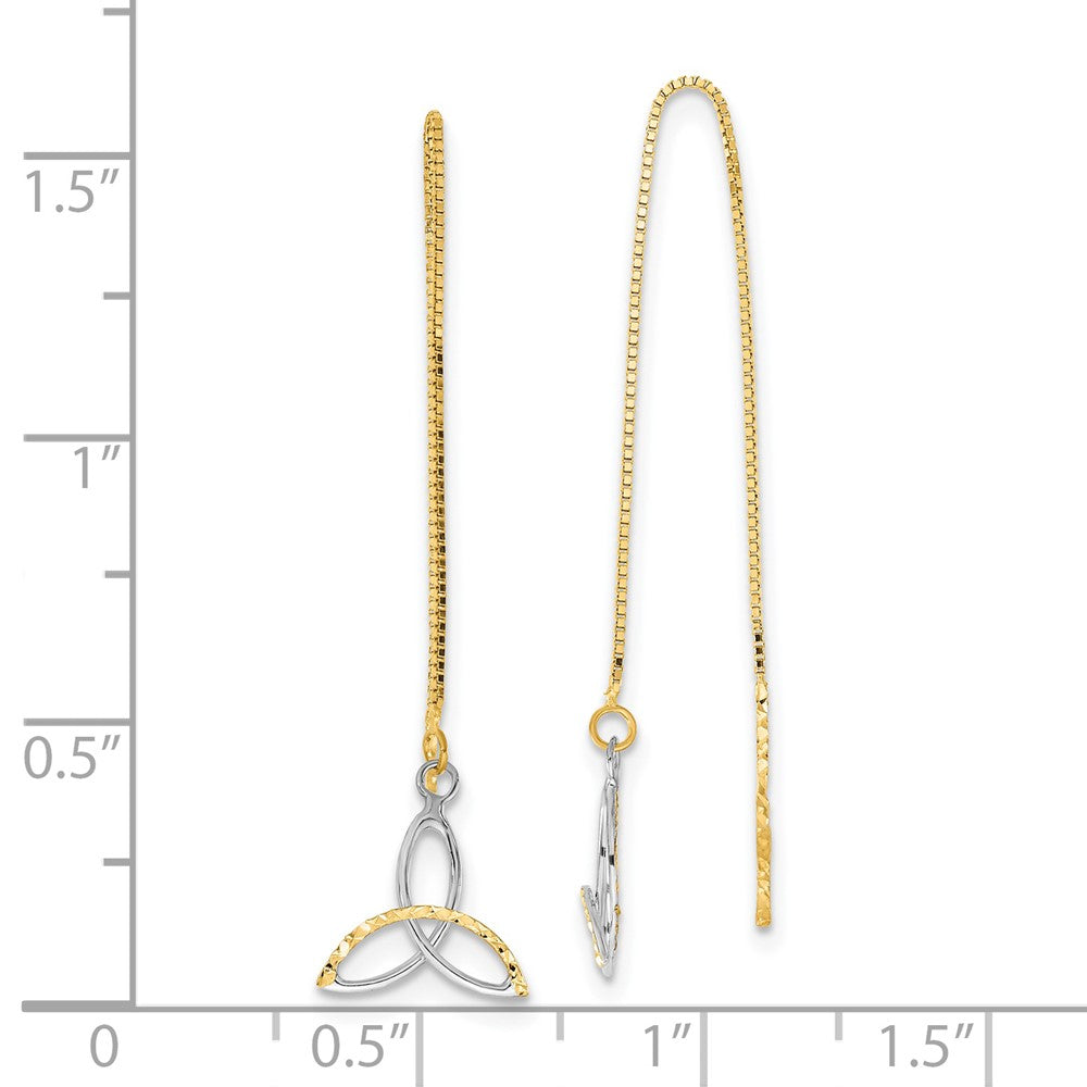Yellow and White Gold Diamond Cut Box Chain Celtic Knot Threader Earrings Model-TE659 - Charlie & Co. Jewelry