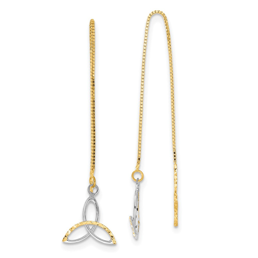 Yellow and White Gold Diamond Cut Box Chain Celtic Knot Threader Earrings Model-TE659 - Charlie & Co. Jewelry