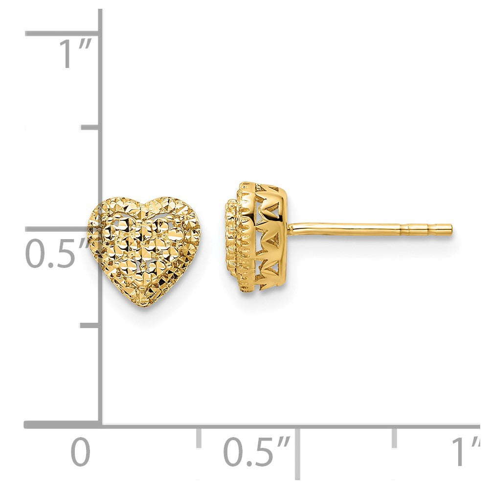 Gold Polished Diamond-cut Heart Post Earrings - Model TE961 - Charlie & Co. Jewelry
