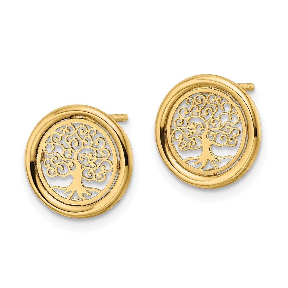 Gold Polished Tree of Life in Circle Post Earrings - Model TE972 - Charlie & Co. Jewelry