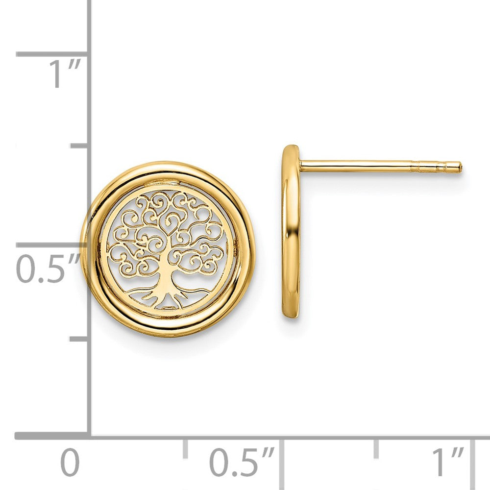 Gold Polished Tree of Life in Circle Post Earrings - Model TE972 - Charlie & Co. Jewelry