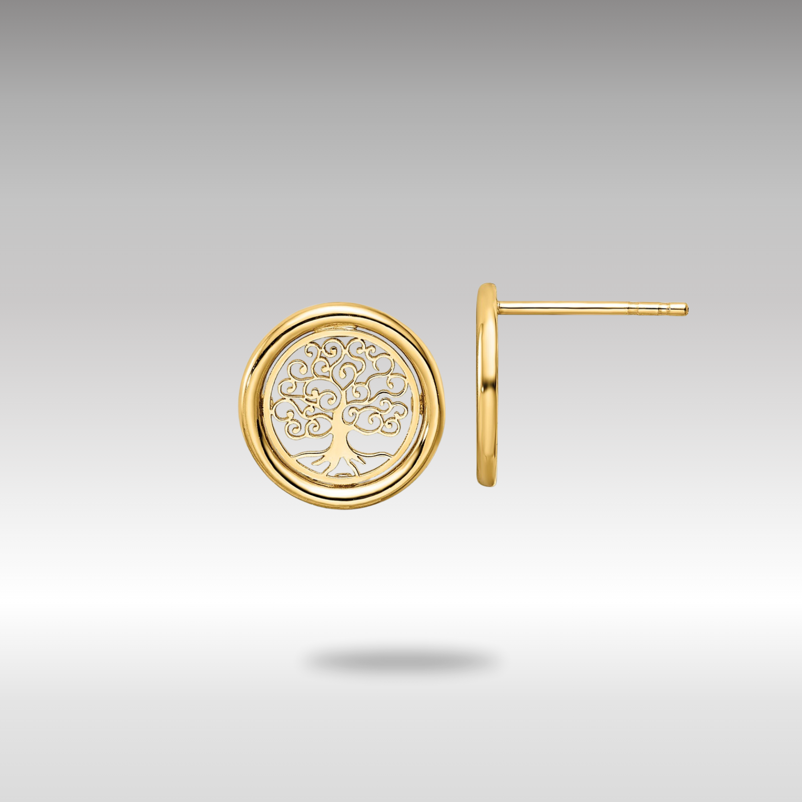 Gold Polished Tree of Life in Circle Post Earrings - Model TE972 - Charlie & Co. Jewelry