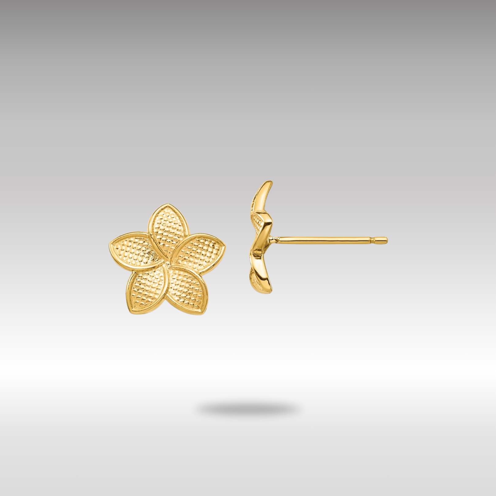 Gold Polished and Textured Plumeria Post Earrings - Model TF1558 - Charlie & Co. Jewelry