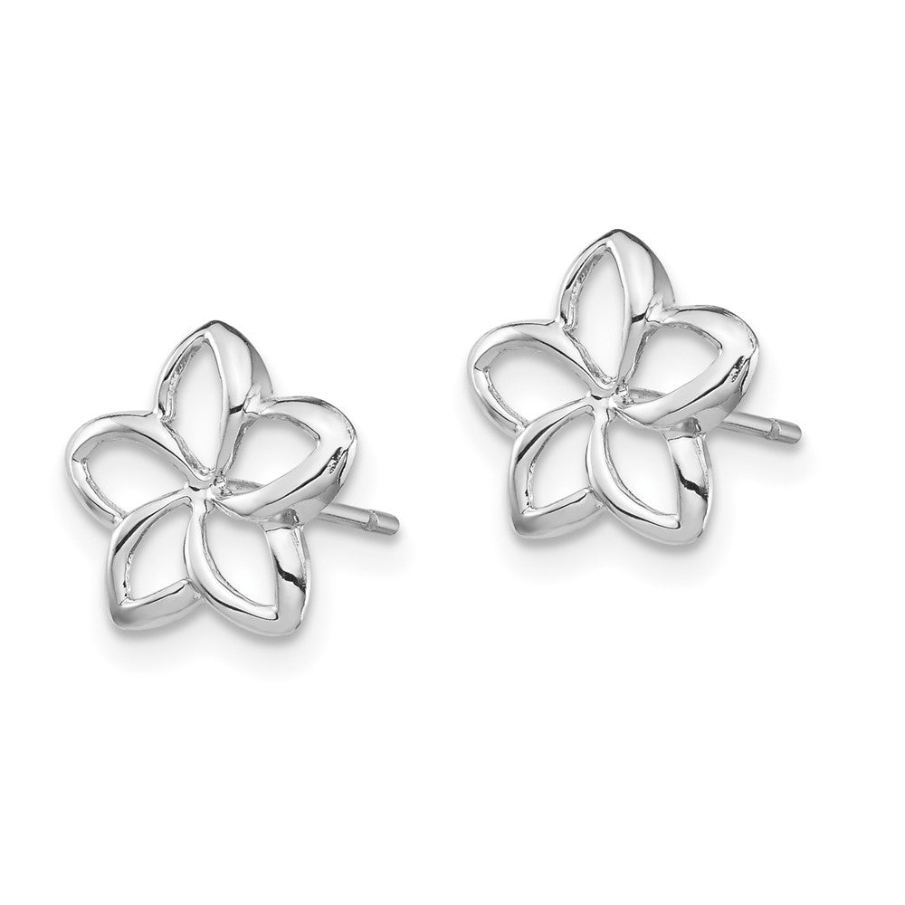White Gold Polished Plumeria Cutout Post Earrings - Model TF1565 - Charlie & Co. Jewelry