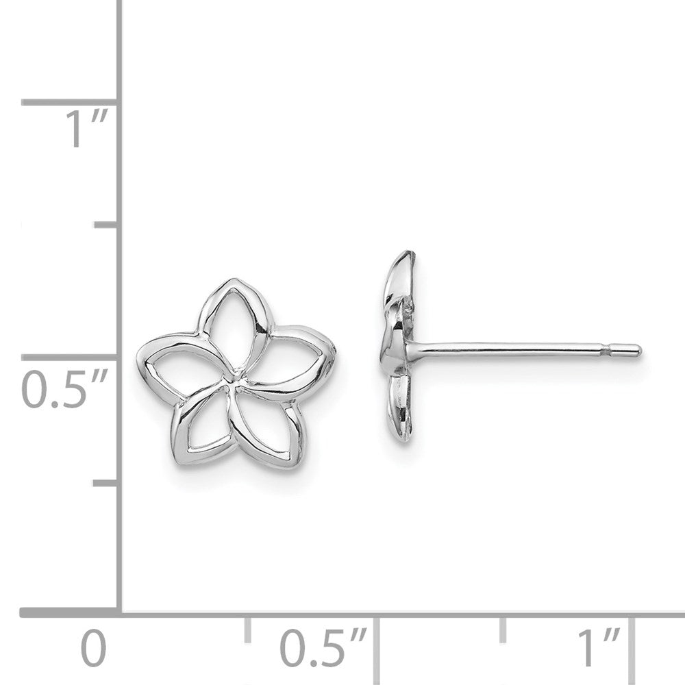 White Gold Polished Plumeria Cutout Post Earrings - Model TF1565 - Charlie & Co. Jewelry