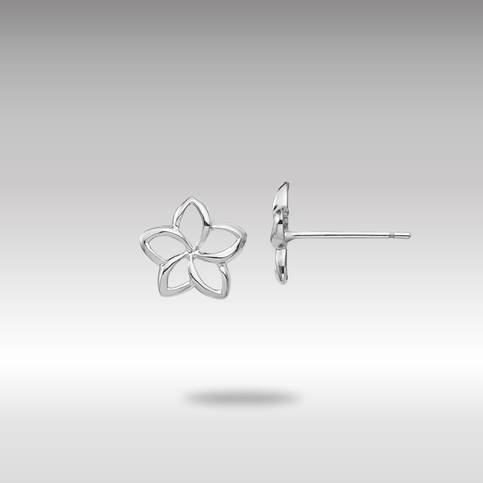 White Gold Polished Plumeria Cutout Post Earrings - Model TF1565 - Charlie & Co. Jewelry