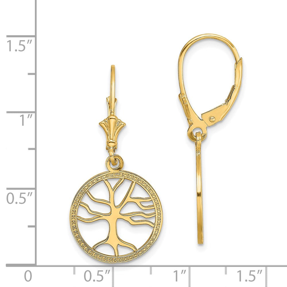 Gold Tree of Life In Round Frame Leverback Earrings - Model TF1781 - Charlie & Co. Jewelry