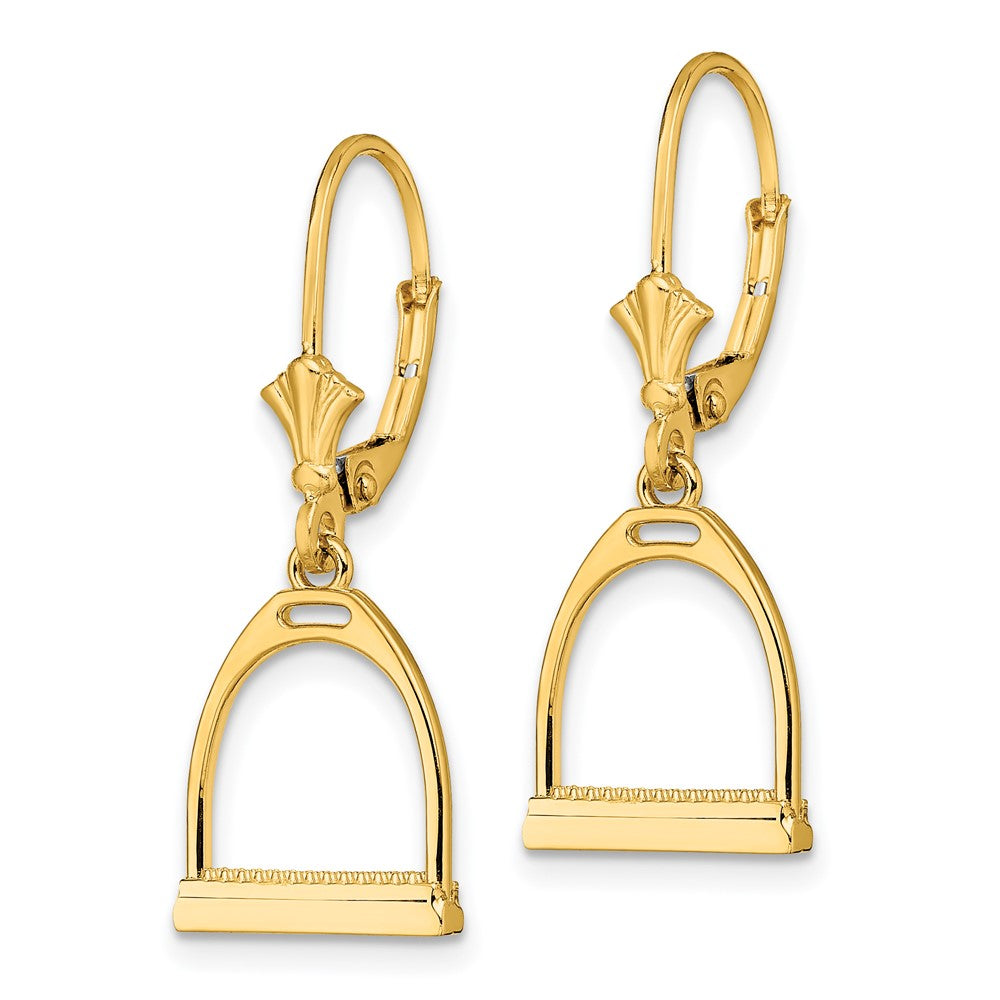 Gold 3-D Small Horse Stirrup Leverback Earrings - Model TF1844 - Charlie & Co. Jewelry