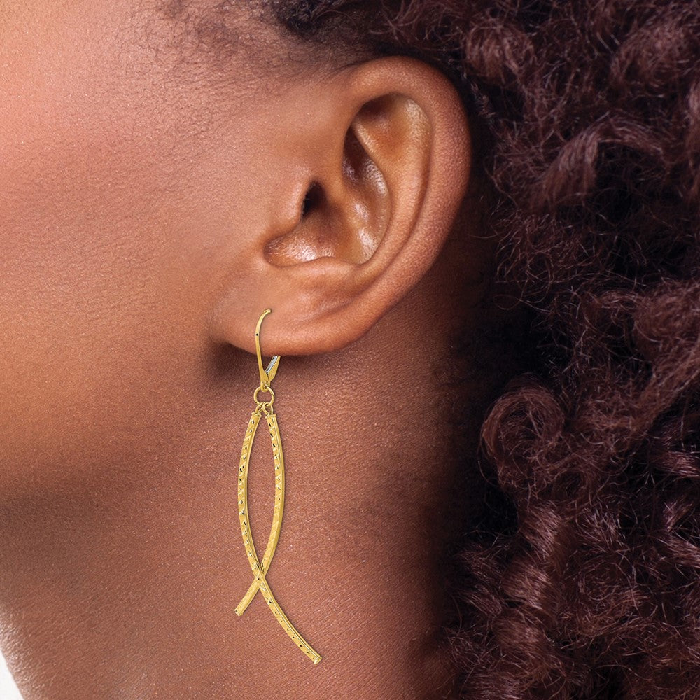 Gold 14K Polished Diamond Cut Fancy Dangle Leverback Earrings - Model TF2167 - Charlie & Co. Jewelry