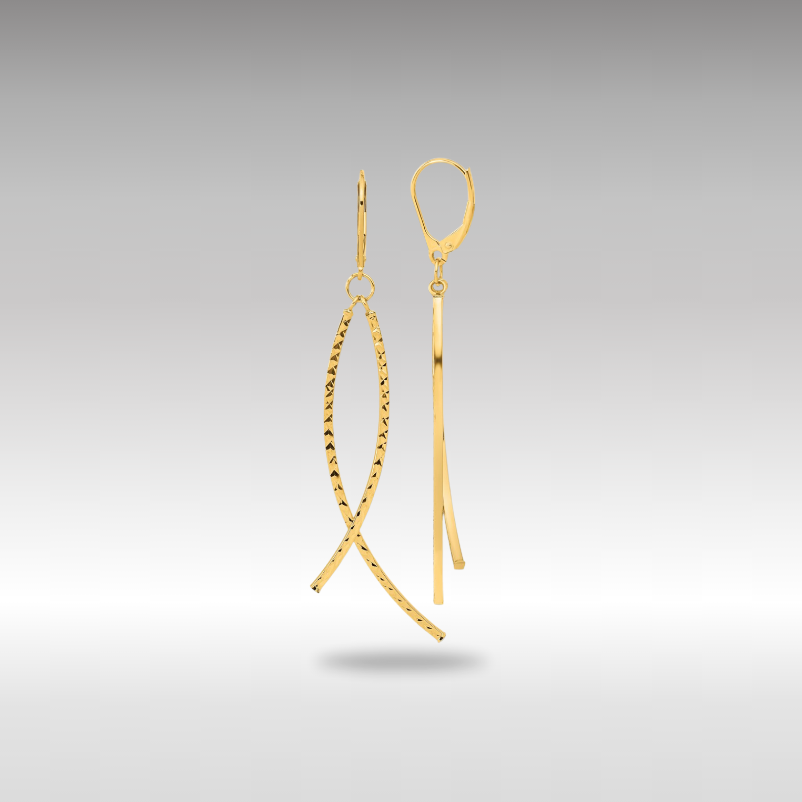 Gold 14K Polished Diamond Cut Fancy Dangle Leverback Earrings - Model TF2167 - Charlie & Co. Jewelry