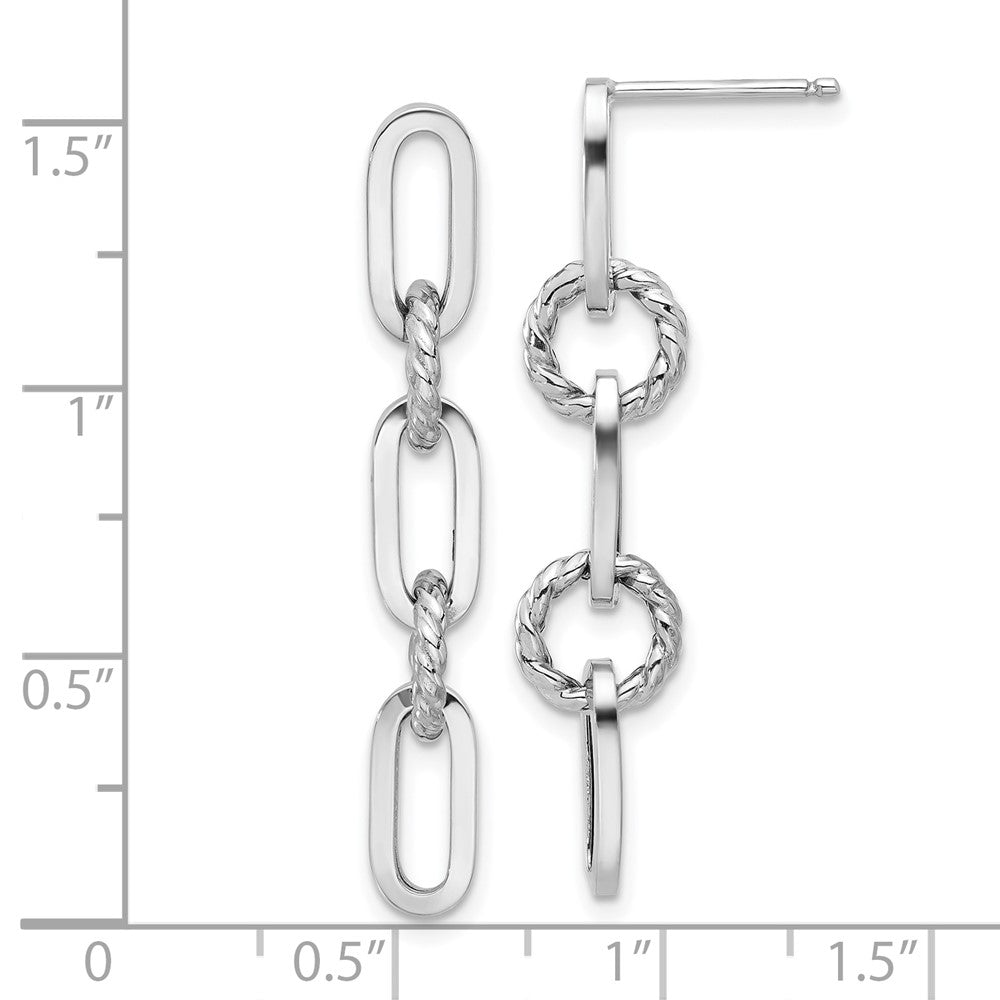 White Gold Polish and Twisted Chain Link Dangle Post Earrings - Model TF2318W - Charlie & Co. Jewelry