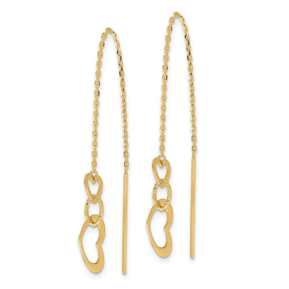 Gold Polished Hearts Dangle Threader Earrings - Model TF2320 - Charlie & Co. Jewelry
