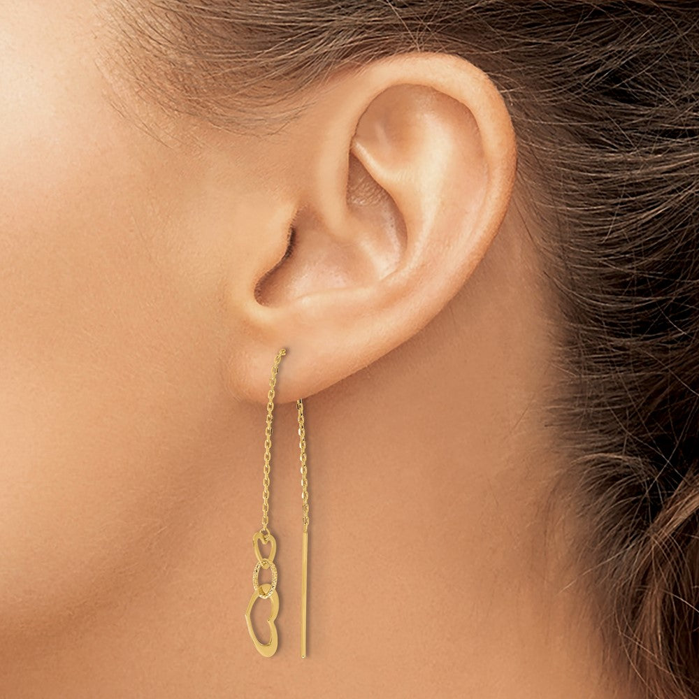 Gold Polished Hearts Dangle Threader Earrings - Model TF2320 - Charlie & Co. Jewelry