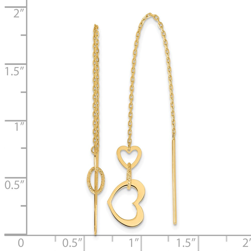 Gold Polished Hearts Dangle Threader Earrings - Model TF2320 - Charlie & Co. Jewelry