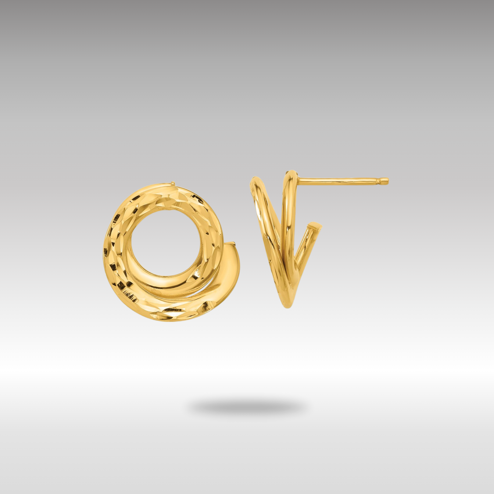 Gold Polished and Diamond-cut Intertwined Circle Post Earrings - Model TF2326 - Charlie & Co. Jewelry