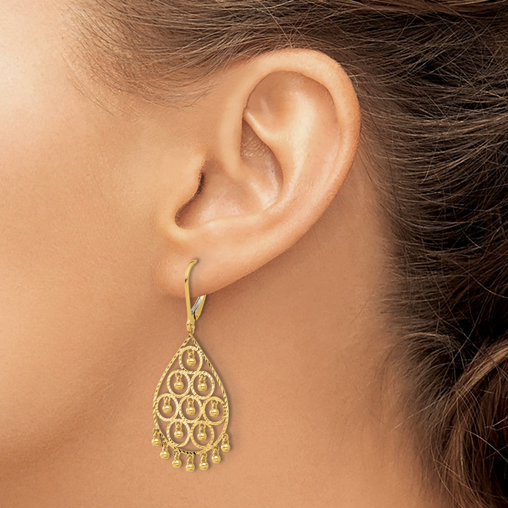 Gold Polished and Diamond-cut Chandelier Style Dangle Earrings - Model TF2329 - Charlie & Co. Jewelry