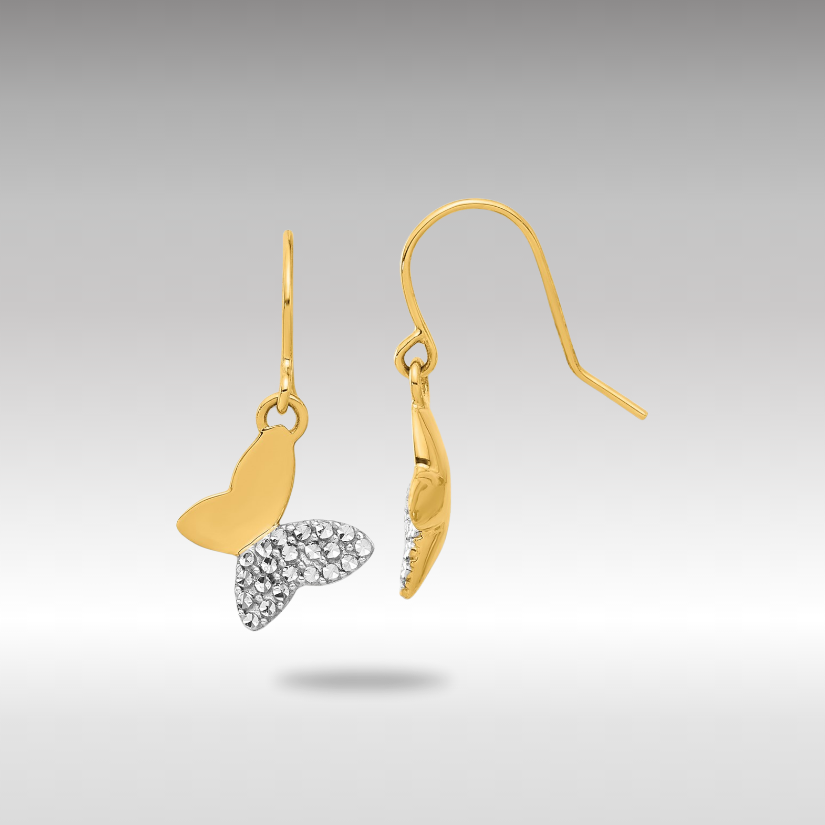 Gold Diamond Cut Butterfly Dangle Earrings - Model TF2370 - Charlie & Co. Jewelry
