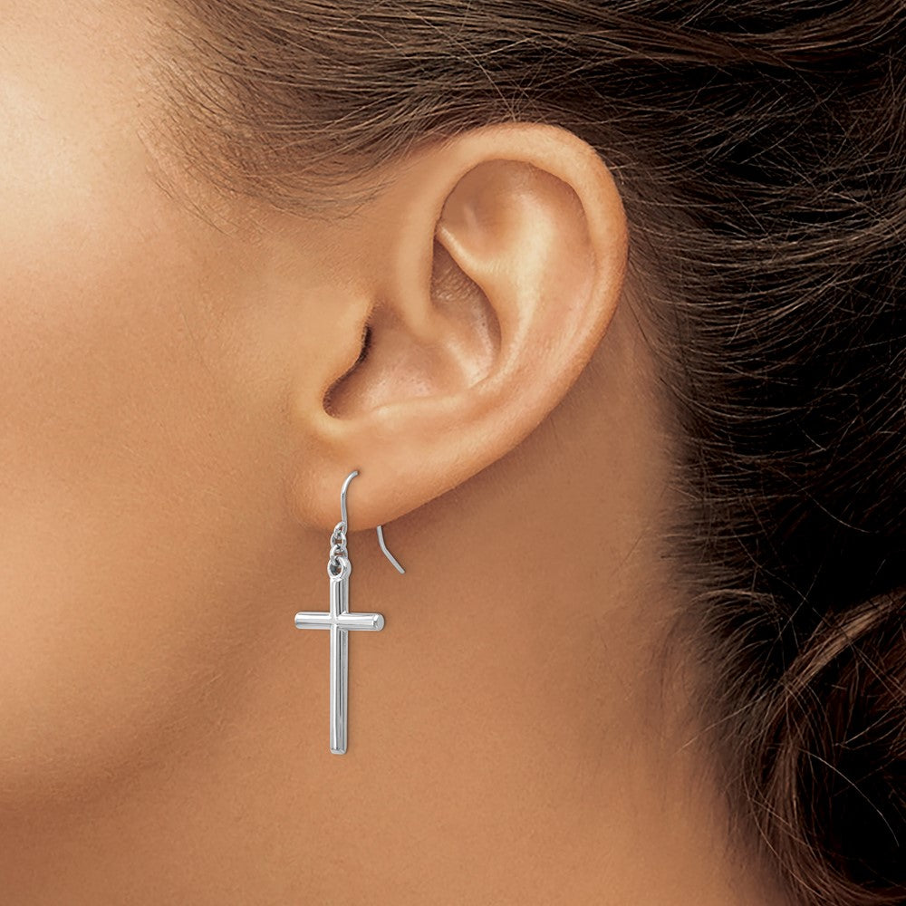 White Gold Hollow Cross Dangle Earrings Model-TF503 - Charlie & Co. Jewelry
