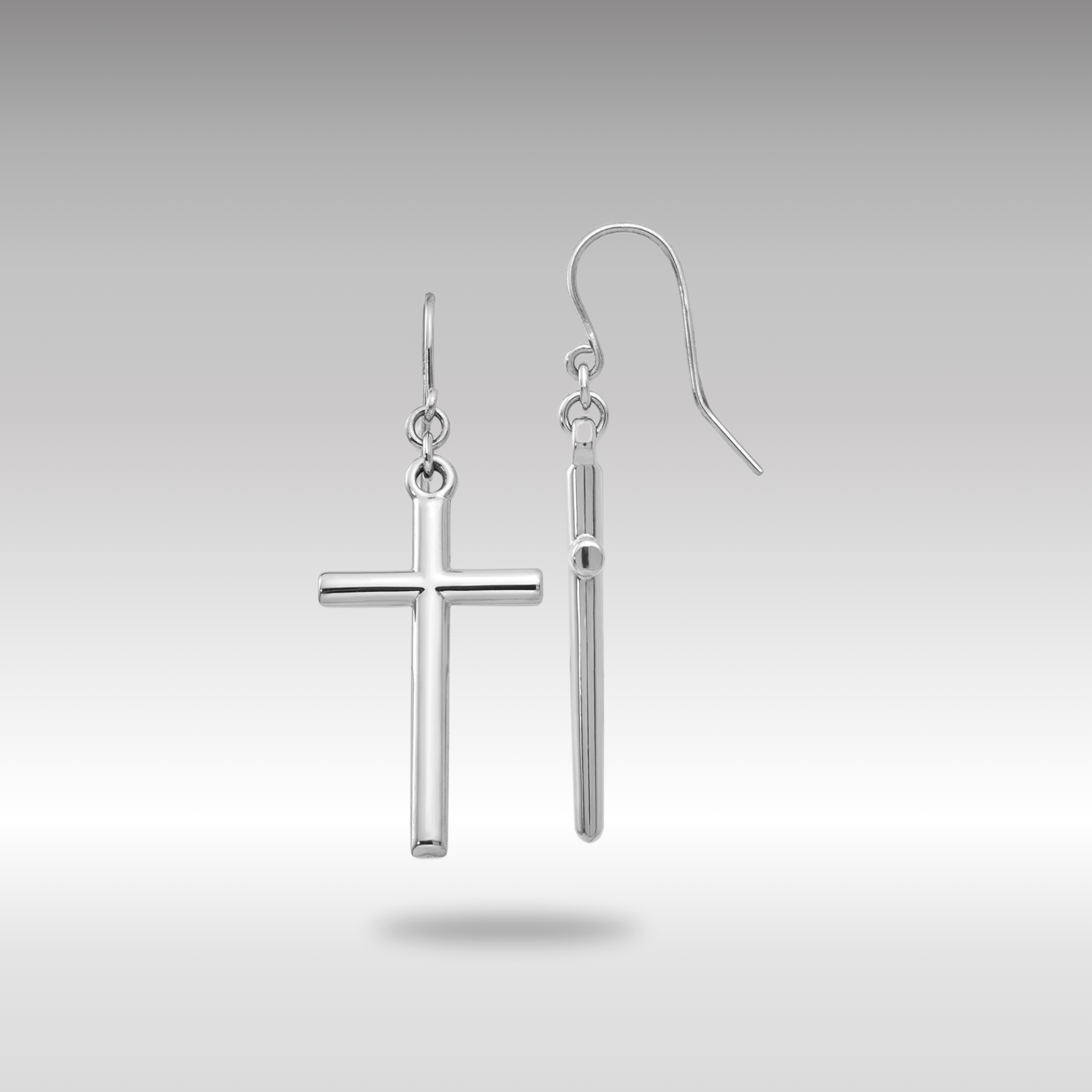 White Gold Hollow Cross Dangle Earrings Model-TF503 - Charlie & Co. Jewelry