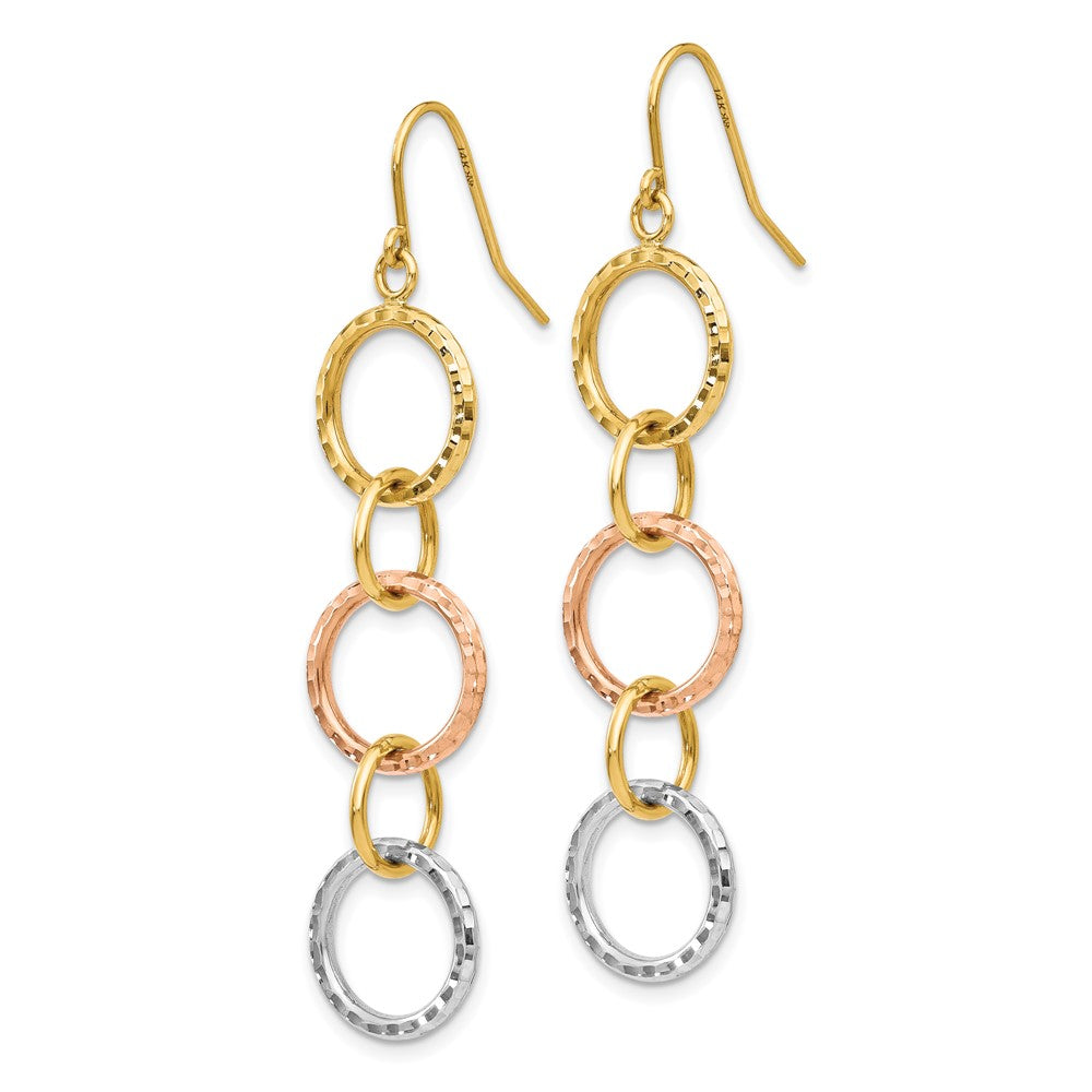 Gold Tri-Color Diamond Cut Circle Dangle Earrings Model-TH521 - Charlie & Co. Jewelry