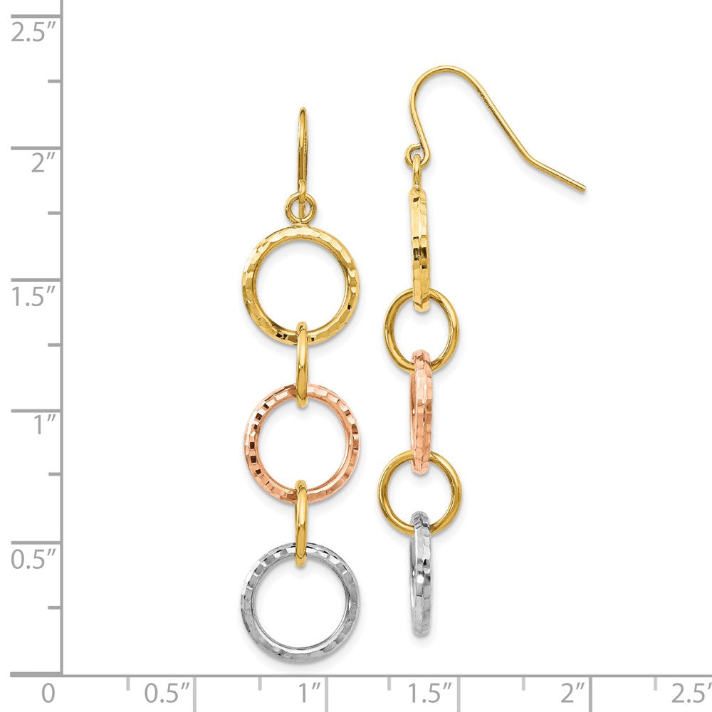 Gold Tri-Color Diamond Cut Circle Dangle Earrings Model-TH521 - Charlie & Co. Jewelry