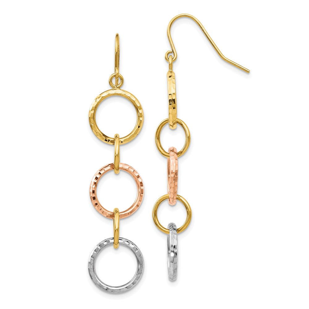 Gold Tri-Color Diamond Cut Circle Dangle Earrings Model-TH521 - Charlie & Co. Jewelry