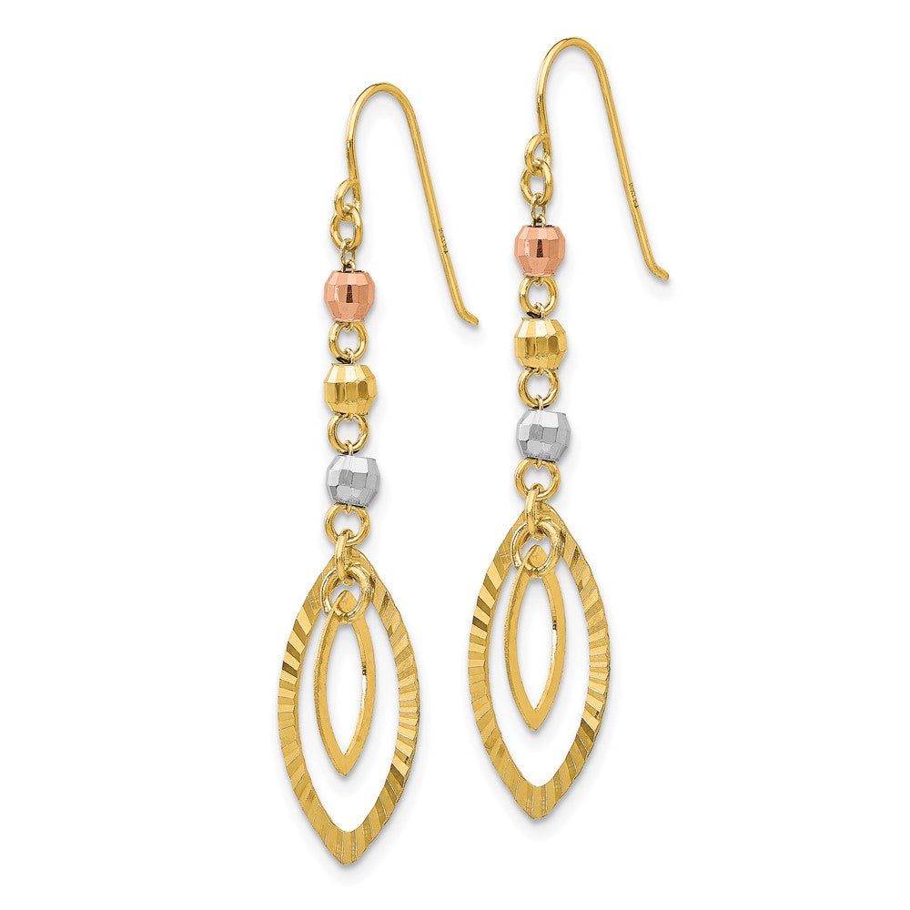 Gold Tri-Color Diamond-cut Bead Oval Dangle Earrings Model-TH539 - Charlie & Co. Jewelry