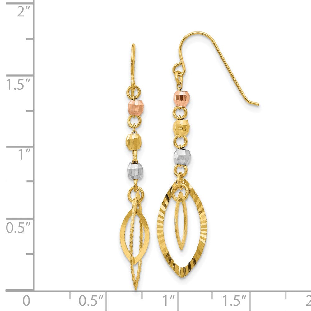 Gold Tri-Color Diamond-cut Bead Oval Dangle Earrings Model-TH539 - Charlie & Co. Jewelry