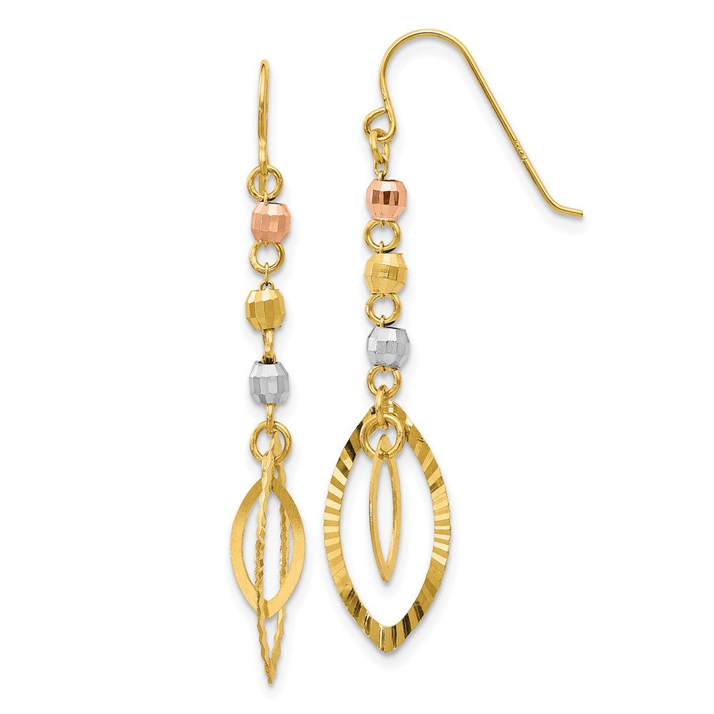 Gold Tri-Color Diamond-cut Bead Oval Dangle Earrings Model-TH539 - Charlie & Co. Jewelry
