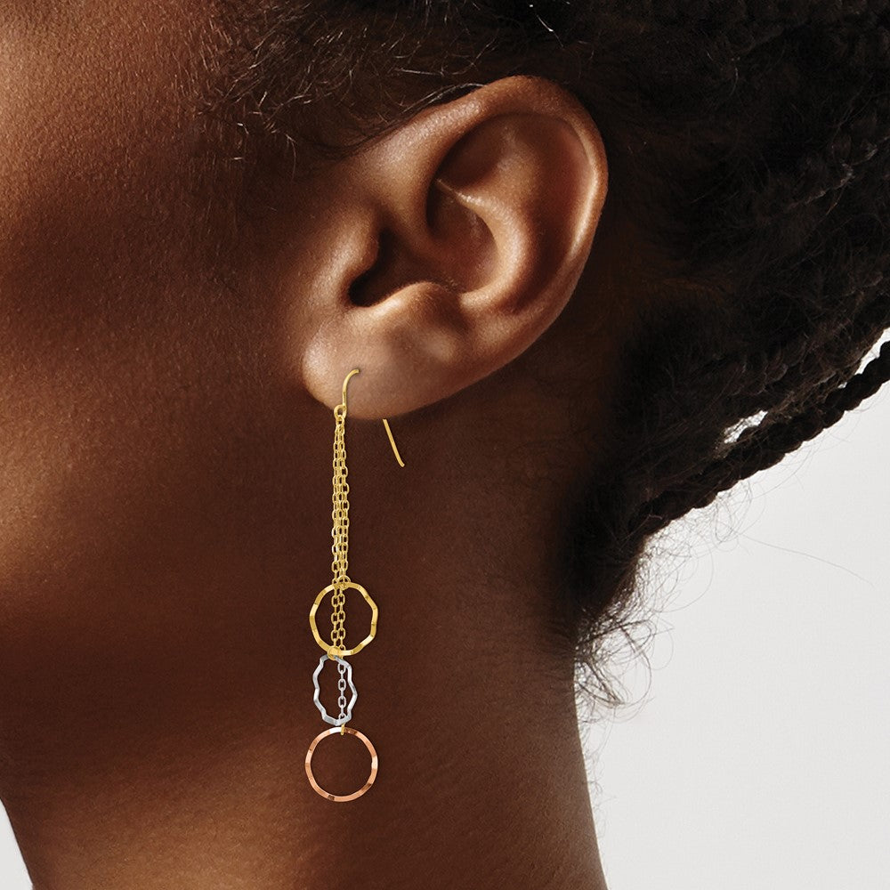 Gold Tri-Color Faceted Circle Earrings Model-TH569 - Charlie & Co. Jewelry