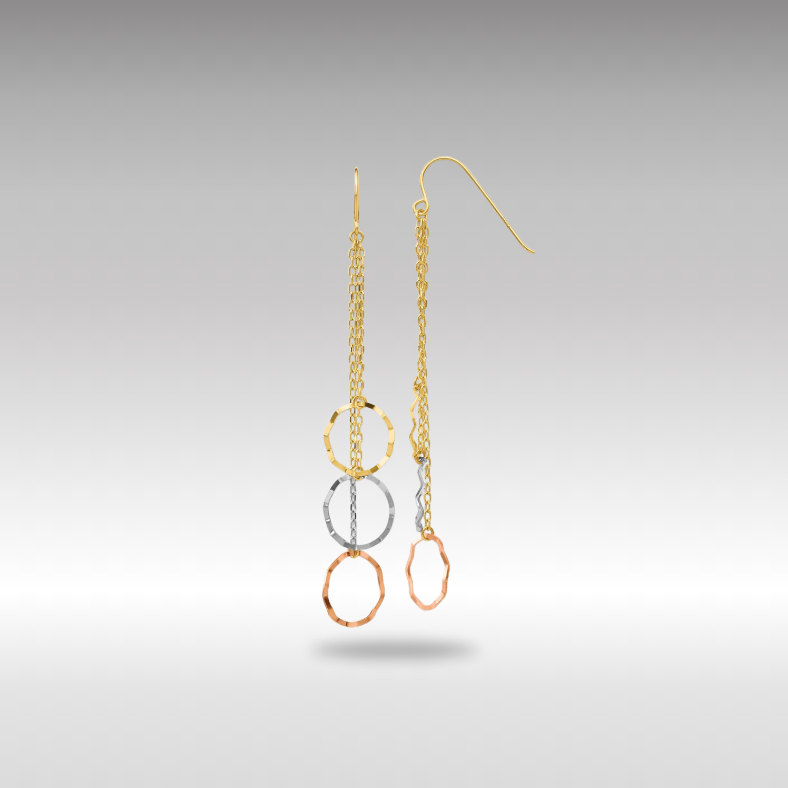 Gold Tri-Color Faceted Circle Earrings Model-TH569 - Charlie & Co. Jewelry