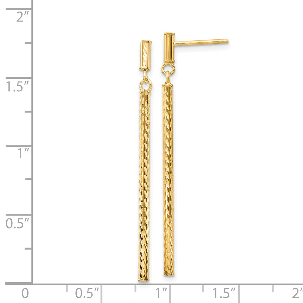 Gold Polished and Diamond-cut Bar Dangle Post Earrings Model-TH955 - Charlie & Co. Jewelry