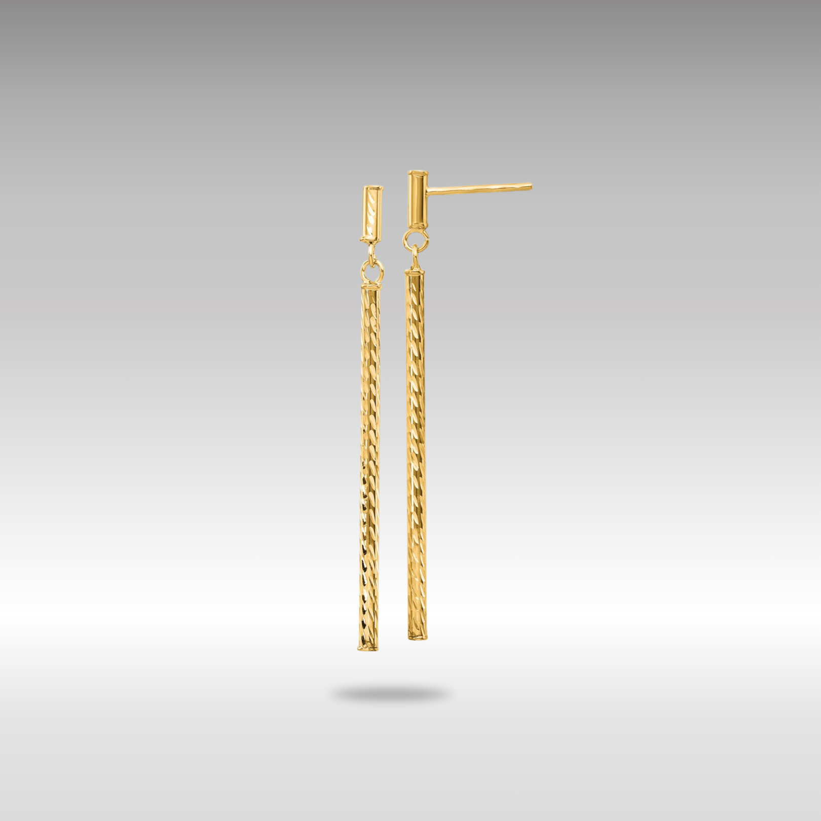 Gold Polished and Diamond-cut Bar Dangle Post Earrings Model-TH955 - Charlie & Co. Jewelry