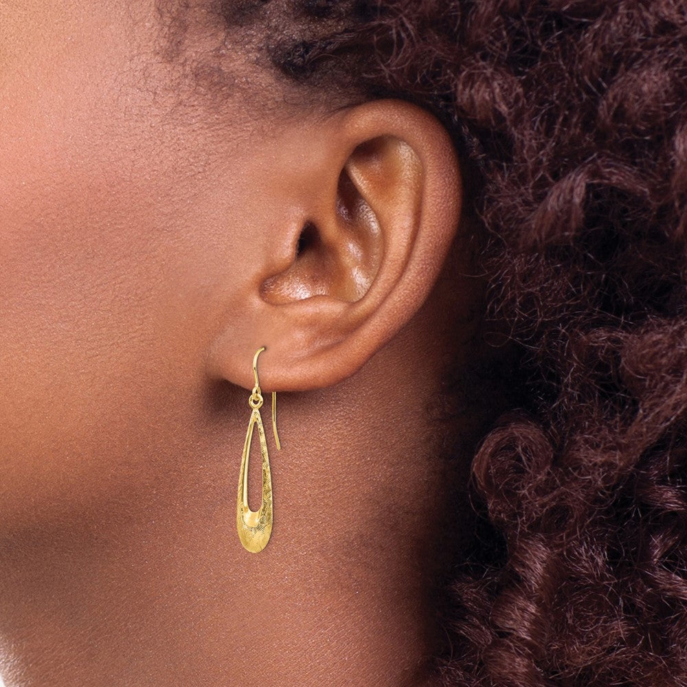 Gold Polished and Textured Teardrop Dangle Earrings Model-TH956 - Charlie & Co. Jewelry