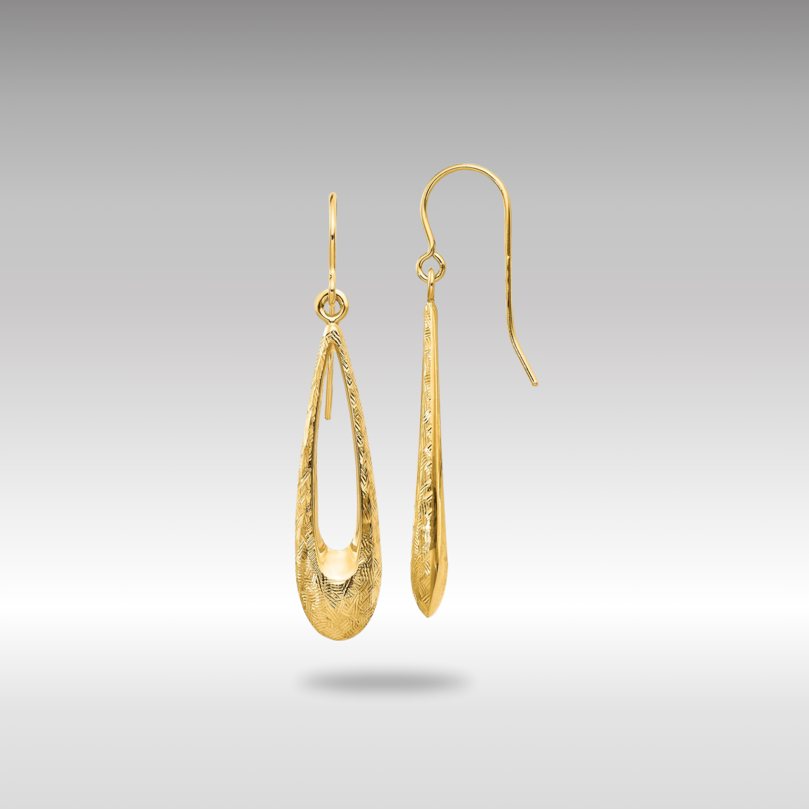 Gold Polished and Textured Teardrop Dangle Earrings Model-TH956 - Charlie & Co. Jewelry