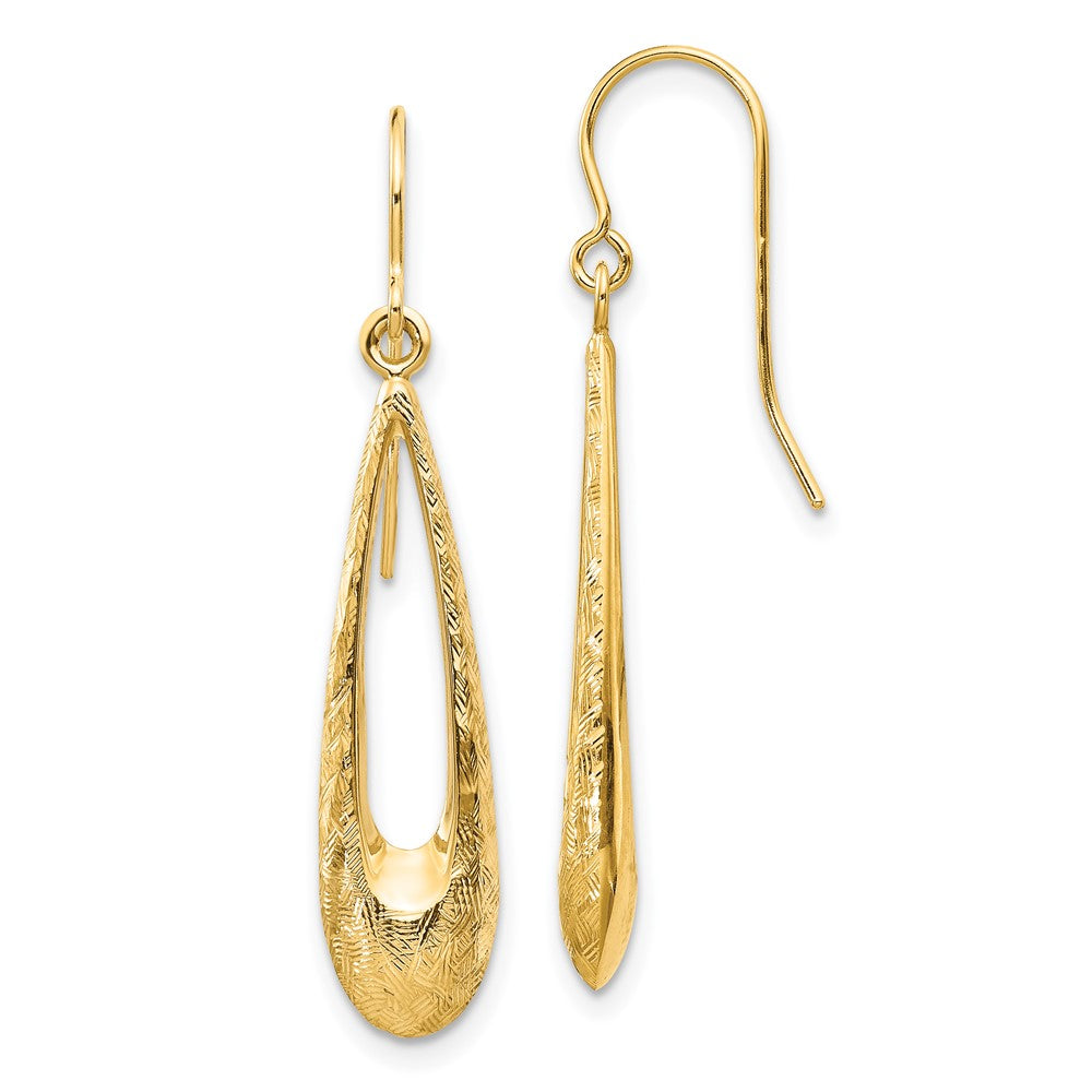Gold Polished and Textured Teardrop Dangle Earrings Model-TH956 - Charlie & Co. Jewelry