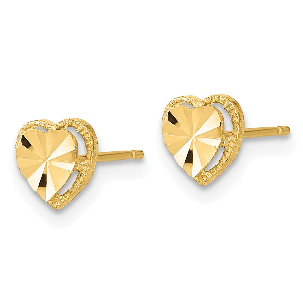 Gold Polished Diamond-cut Heart Post Earrings Model-TH964 - Charlie & Co. Jewelry