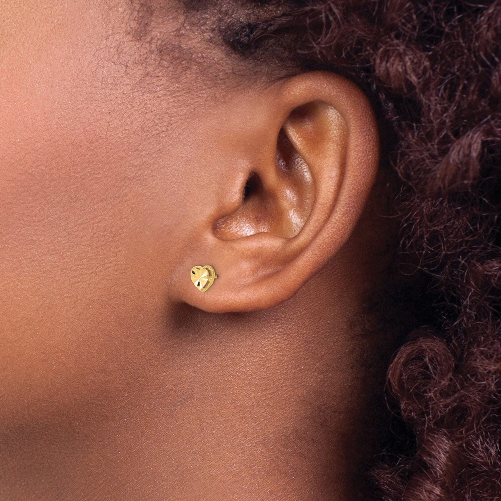 Gold Polished Diamond-cut Heart Post Earrings Model-TH964 - Charlie & Co. Jewelry
