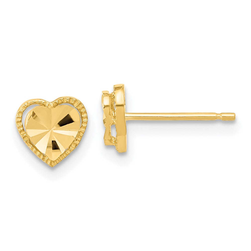 Gold Polished Diamond-cut Heart Post Earrings Model-TH964 - Charlie & Co. Jewelry