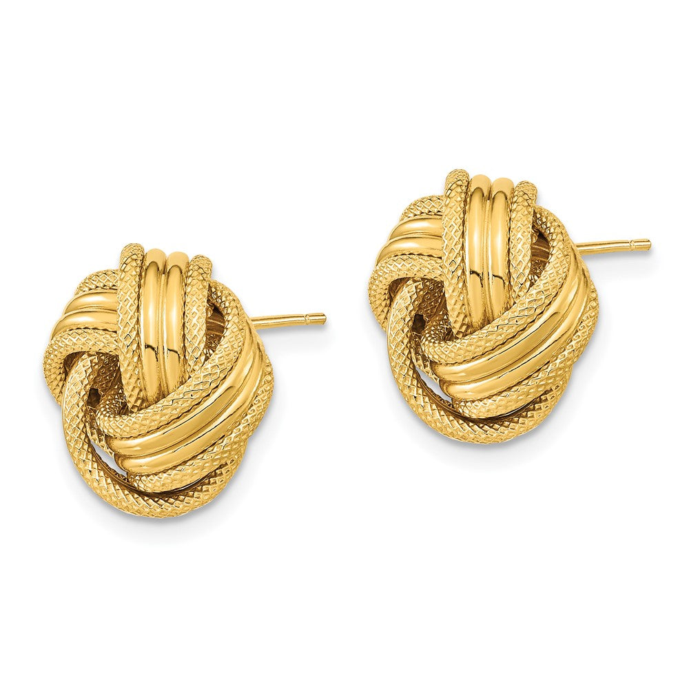 Gold Polished Textured Love Knot Post Earrings - Model TL1060 - Charlie & Co. Jewelry