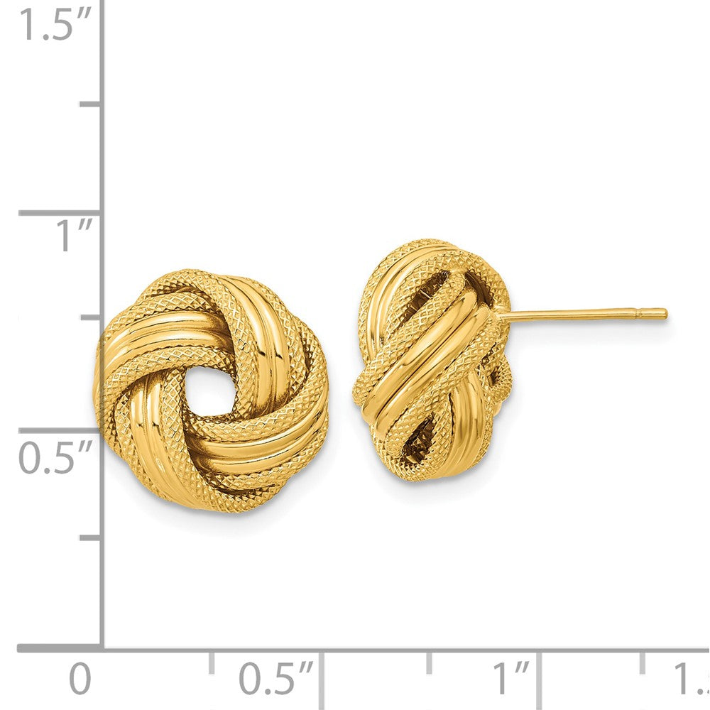 Gold Polished Textured Love Knot Post Earrings - Model TL1060 - Charlie & Co. Jewelry